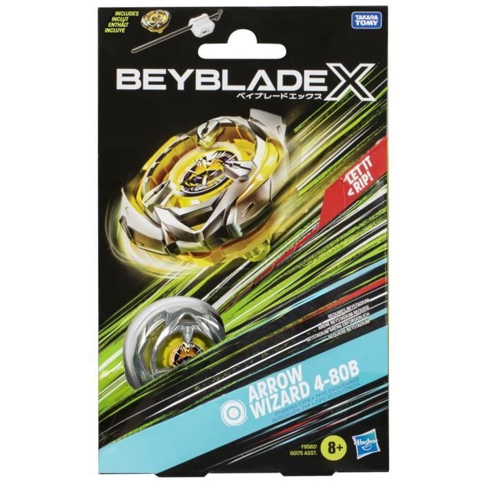 Beyblade X, Starter Pack Arrow Wizard 4-80B avec toupie de compétition a rotation droite de type endurance et lanceur, a partir de 8