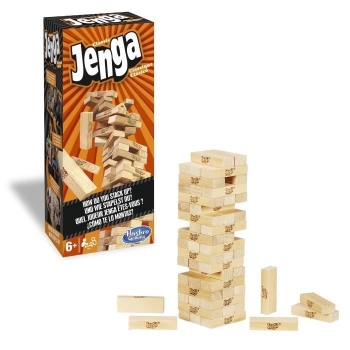 Jenga - Jeu de société classique - Blocs en bois massif - Pour enfants a partir de 6 ans