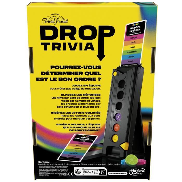 Drop Trivia, jeu de groupe électronique avec voix et sons, Des 13 ans, 2 joueurs ou +, 15 min, inspiré de Trivial Pursuit, Hasbro Ga