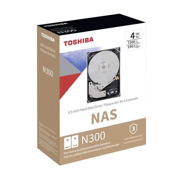 Disque Dur Interne - TOSHIBA - NAS N300 - 4To - 7200 tr/min - 3,5 (HDWG440EZSTA)