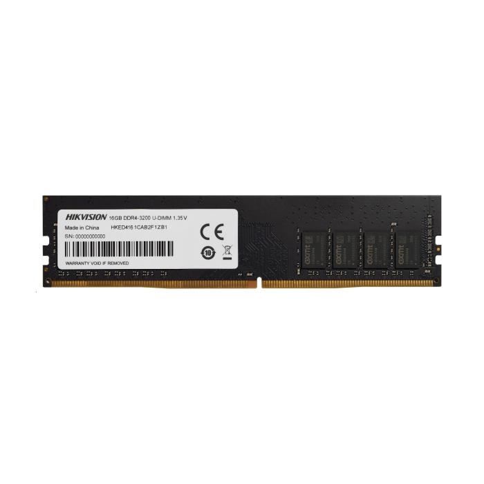 Mémoire RAM - HIKVISION - DDR4 16Go 3200MHz UDIMM, 288Pin, 1.35V, CL16/18