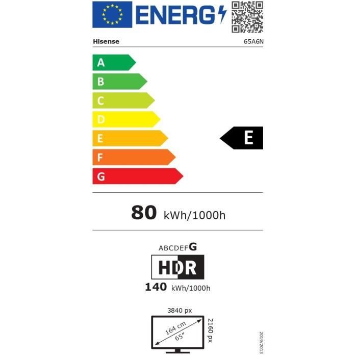 Hisense 65A6N - TV LED 65 (164 cm) - 4K UHD 3840x2160 - Dolby Vision  - 3xHDMI 2.1 - WiFi