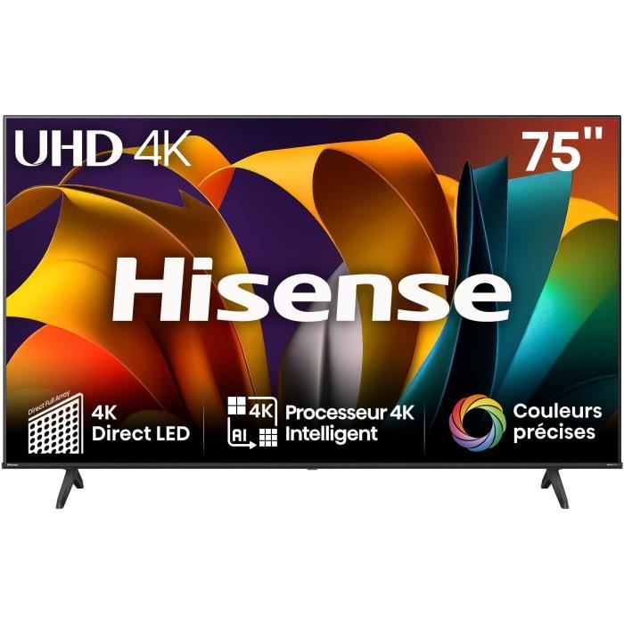 TV LED HISENSE 75A6N - 75 (189 cm) - 4K UHD - Dolby Vision - Smart TV - Bords ultra fins - 3xHDMI