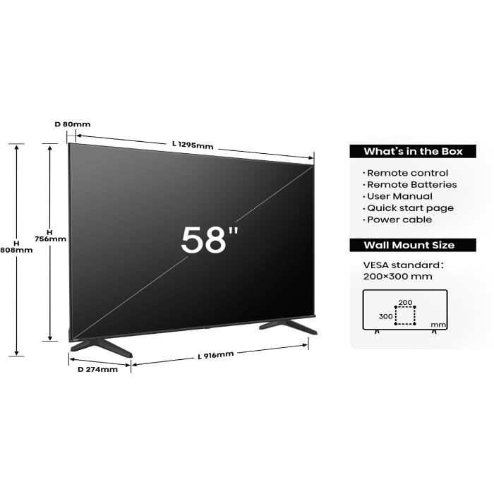 TV LED HISENSE 58A6N - 58 (146 cm) - 4K UHD - Dolby Vision - Smart TV - 3xHDMI