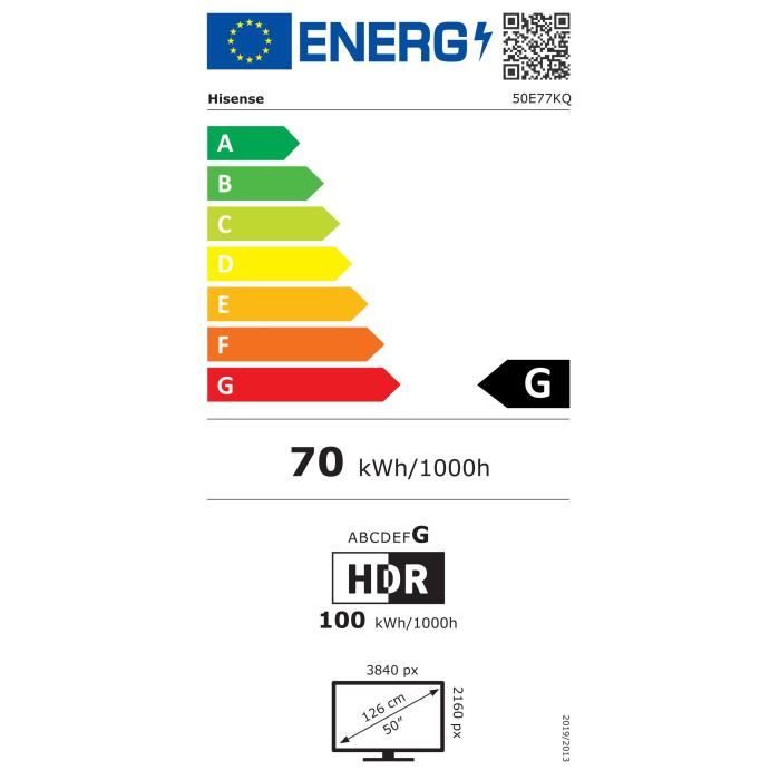 HISENSE 50E77KQ - TV QLED 50 (127 cm) - 4K UHD 3840x2160 - Dolby Vision - Smart TV - 3xHDMI - WiFi