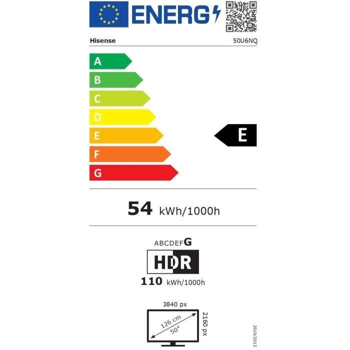 HISENSE 50U6NQ - TV ULED 50 (126 cm) -  MiniLED - Bords ultra fins - 4K UHD (3840x2160) - Dolby Vision - Smart TV - 3xHDMI