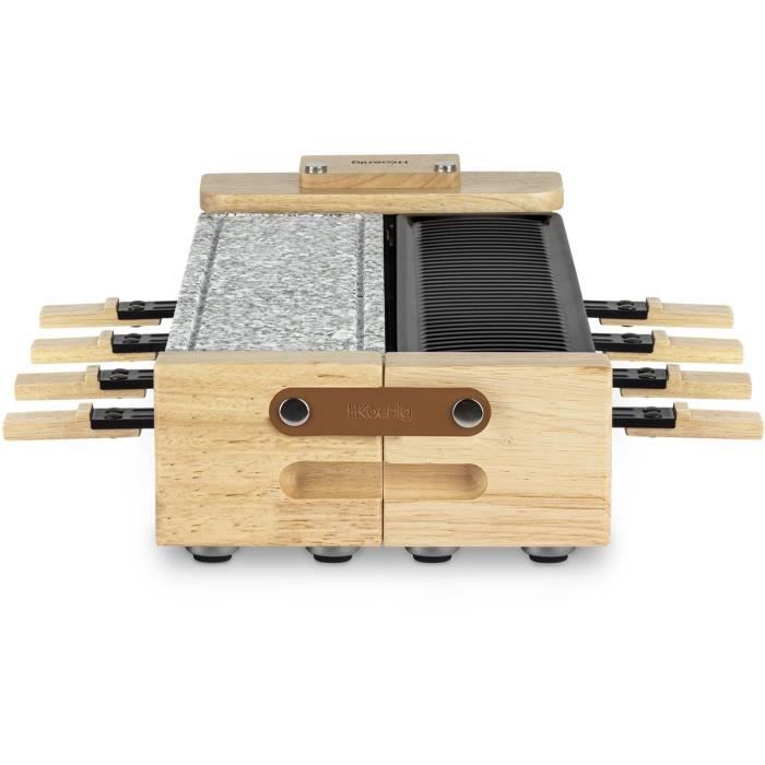 Raclette et pierre a cuire base rotative - H.Koenig - 8 personnes - Design bois