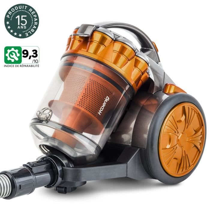 Aspirateur multicyclonique sans sac HKoeNIG Compact + - Tube télescopique en aluminium - Classe A