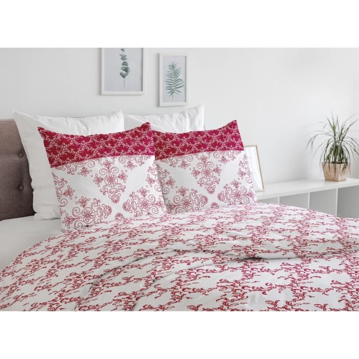 Parure de couette HOME LINGE PASSION FRISE - Bordeaux - 100% Coton 57 Fils