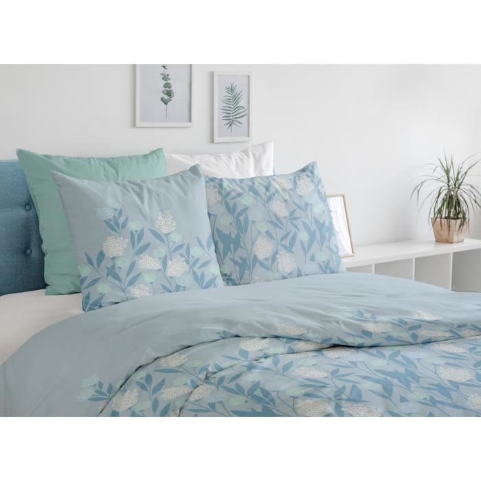 Parure de couette HOME LINGE PASSION Tempete Florale - 3 Pcs - 240 x 260 - 100% Coton 57 Fils - Bleu