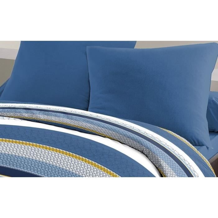 Parure de couette microfibre HOME PASSION STANIS - 1 housse de couette 220 x 240 cm + 2 taies d'oreiller 63 x 63 cm - Bleu