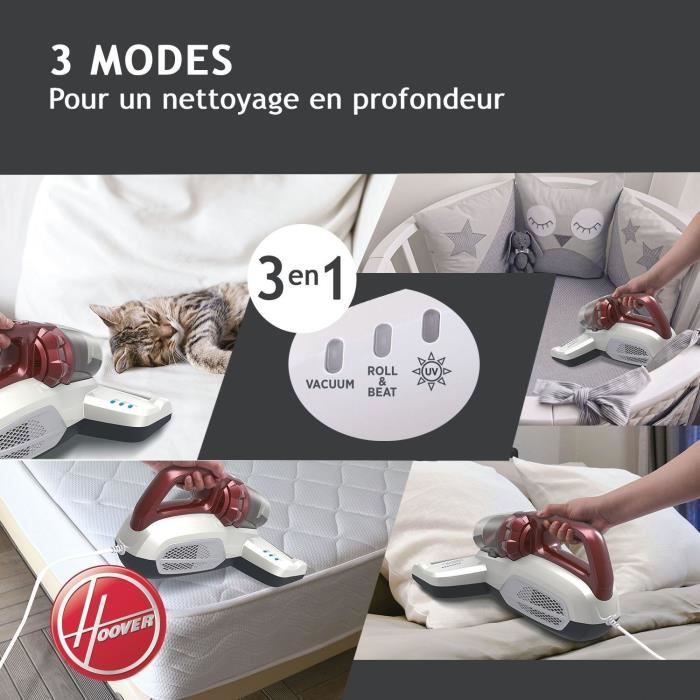 Aspirateur Matelas et Textiles Ultra Vortex - HOOVER MBC500UV - 500 W - 0,3 L - Animaux Allergies - Lampe UV-C antibactérien