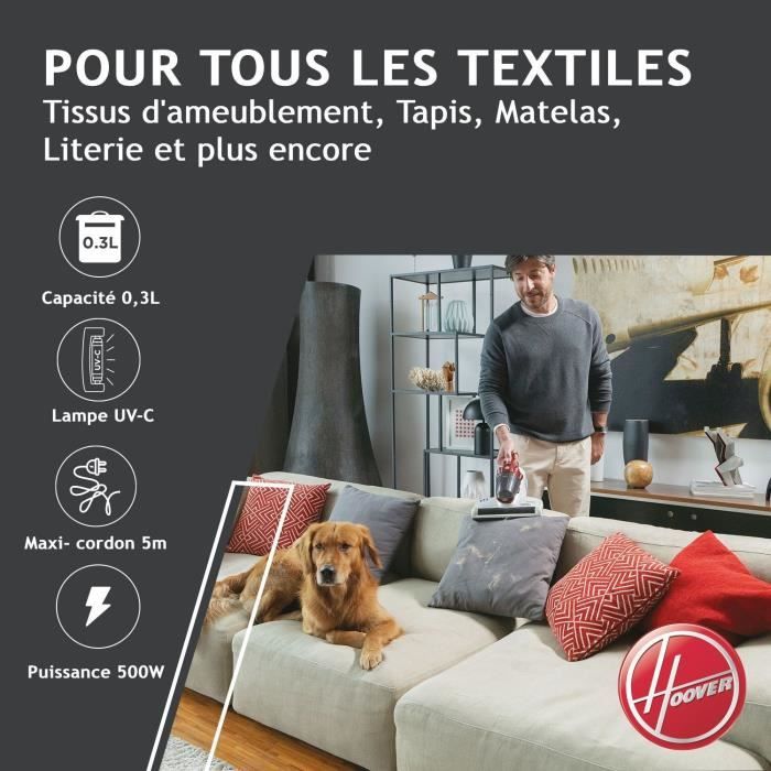 Aspirateur Matelas et Textiles Ultra Vortex - HOOVER MBC500UV - 500 W - 0,3 L - Animaux Allergies - Lampe UV-C antibactérien