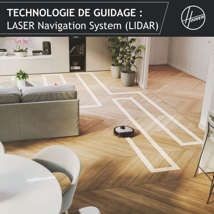 Hoover HG510D Aspirateur Robot Dry - WIFI - Navigation Laser - Brosse XL - Autonomie 90min - Puissant - Ultra silencieux 68 dBA