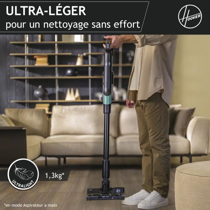 Aspirateur Balai sans Fil - HOOVER HF201P - Ultra-léger, Puissant 50AW, Turbobrosse Spécial Animaux, Technologie Ultra Compact x3