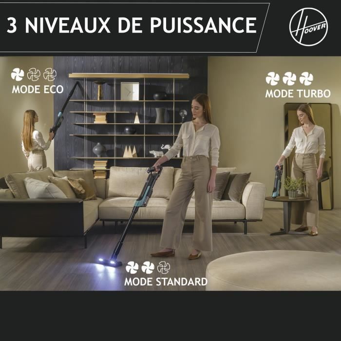 Aspirateur Balai sans Fil - HOOVER HF201P - Ultra-léger, Puissant 50AW, Turbobrosse Spécial Animaux, Technologie Ultra Compact x3