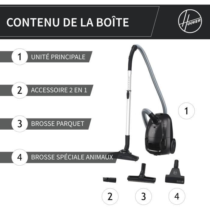 HOOVER HE1 - Aspirateur Traineau avec sac Compact et Puissant - Grande Capacité 2,5L- Haute-performance sur Sols Durs et Moquettes