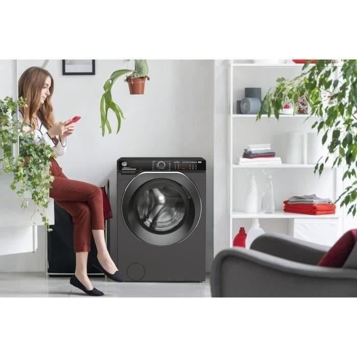 Lave-linge hublot HOOVER H-WASH 500 HWP48AMBCR/1-S - 8 kg - Induction - 1400 trs/min - Classe A - connecté - vapeur - Anthracite