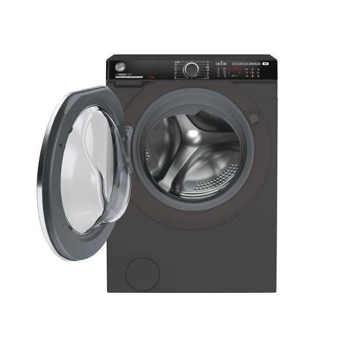 Lave-linge hublot HOOVER H-WASH 500 HWP48AMBCR/1-S - 8 kg - Induction - 1400 trs/min - Classe A - connecté - vapeur - Anthracite