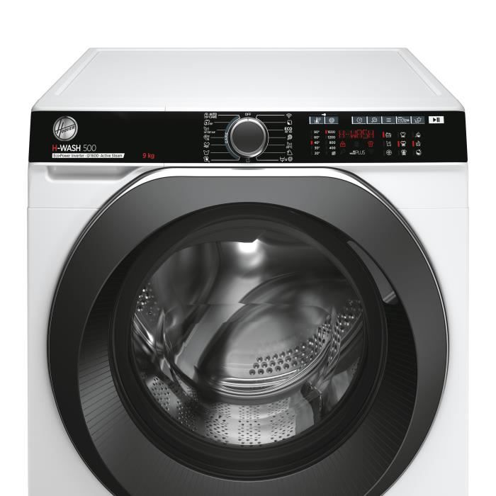 Lave-linge hublot HOOVER H-WASH 500 HWP 69AMBC/1-S - 9 kg - Connecté - Induction - Vapeur -  Classe A - 1600 trs/min - Blanc