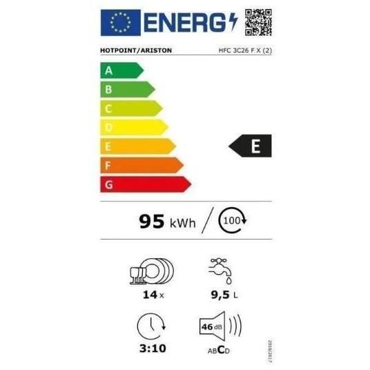 Lave-vaisselle pose libre HOTPOINT HFC3C26FX - 14 couverts - Induction - L60cm - 46dB - Gris