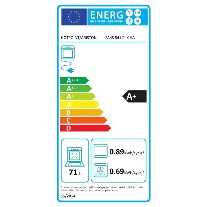 Four encastrable pyrolyse chaleur pulsée - HOTPOINT FA4S841PIX - Porte froide - Rail téléscopique - 71L - Ajout de vapeur