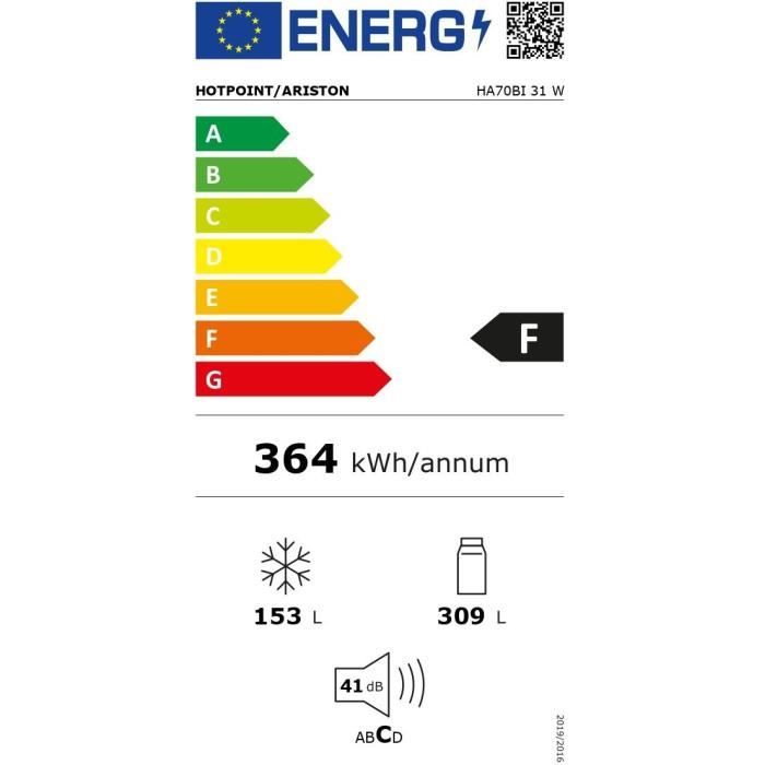 Réfrigérateur / congélateur bas combinés - HOTPOINT - HA70BI31W - 2 portes - Pose libre - 462 L (309 L+153 L) - No Frost