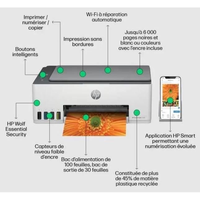 Imprimante tout-en-un HP Smart Tank 5105 couleur a réservoir d'encre