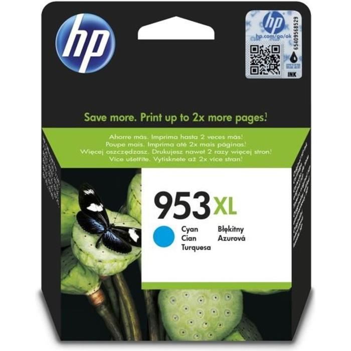 HP 953XL Cartouche d'encre cyan grande capacité authentique (F6U16AE) pour HP OfficeJet Pro 8710/8715/8720