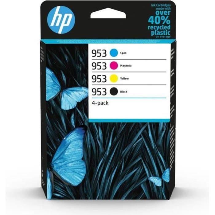 HP 953 Pack de 4 cartouches d'encre noire, cyan, jaune et magenta authentiques (6ZC69AE) pour HP OfficeJet Pro 7700/8200/8700