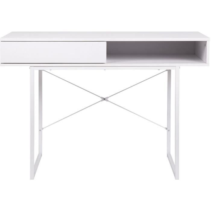 Bureau SACHA - Mélaminé - Blanc - 1 Tiroir - L  110 x P 50 x H 77 cm