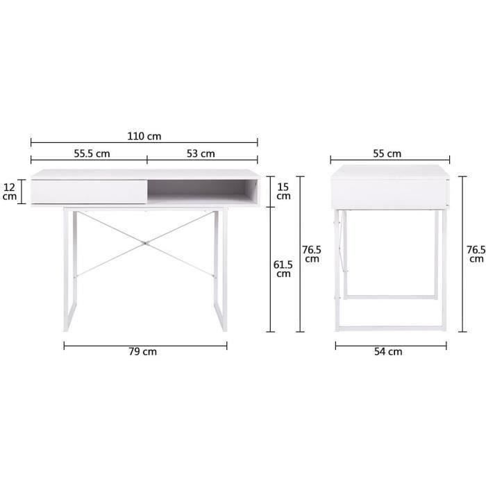 Bureau SACHA - Mélaminé - Blanc - 1 Tiroir - L  110 x P 50 x H 77 cm