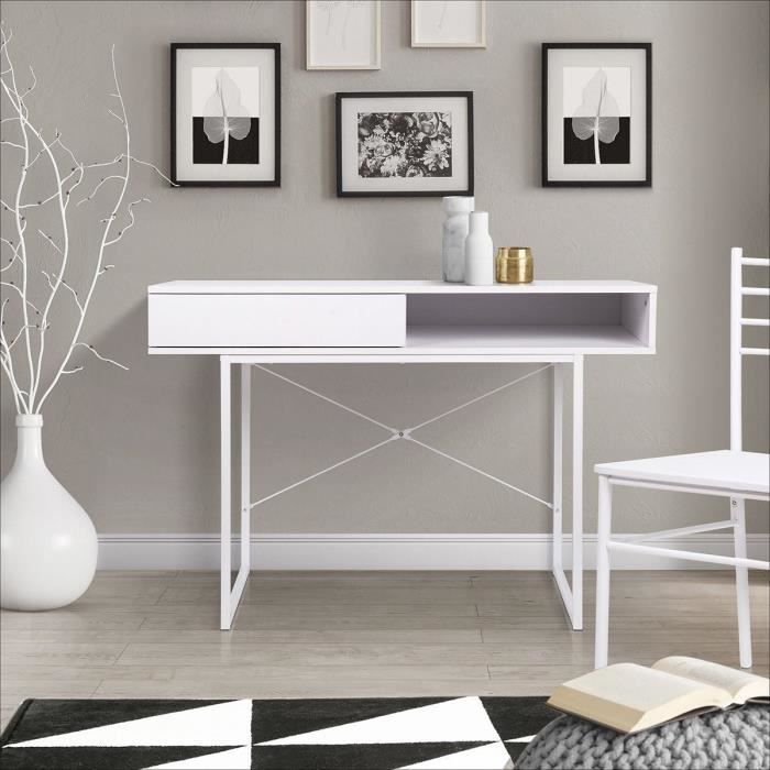 Bureau SACHA - Mélaminé - Blanc - 1 Tiroir - L  110 x P 50 x H 77 cm