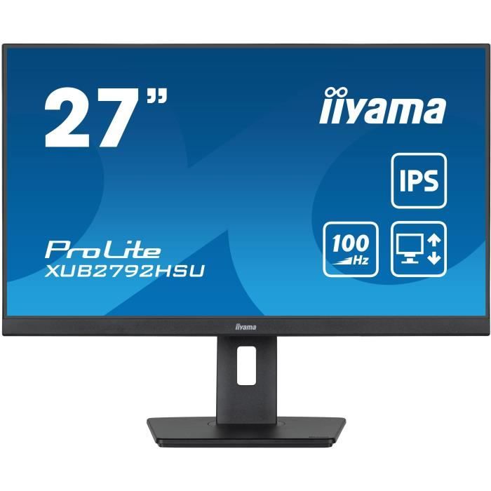 Ecran PC - IIYAMA PROLITE XUB2792HSU-B6 - 27 1920x1080 - Dalle IPS - 0,4ms - 100Hz - HDMI / DisplayPort - Réglable en hauteur+Pivot