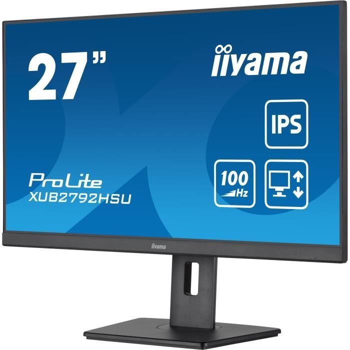 Ecran PC - IIYAMA PROLITE XUB2792HSU-B6 - 27 1920x1080 - Dalle IPS - 0,4ms - 100Hz - HDMI / DisplayPort - Réglable en hauteur+Pivot