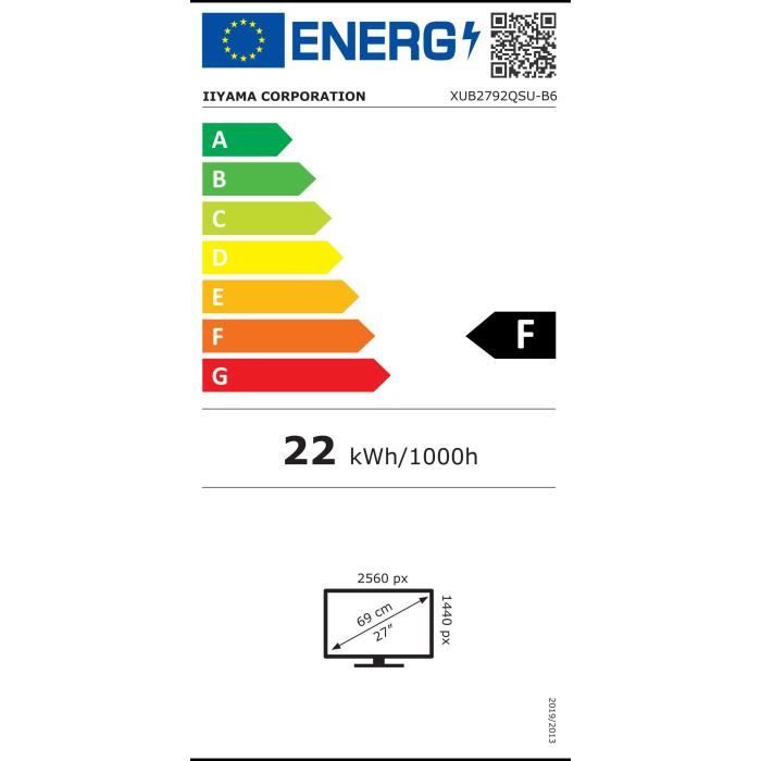 Ecran PC Iiyama XUB2792QSU-B6 Bureautique 27'' ULTRA MINCE 2560x1440, 100Hz, dalle IPS, 250 cd/m², ACR, Haut-parleurs, HUB-USB  x4 3