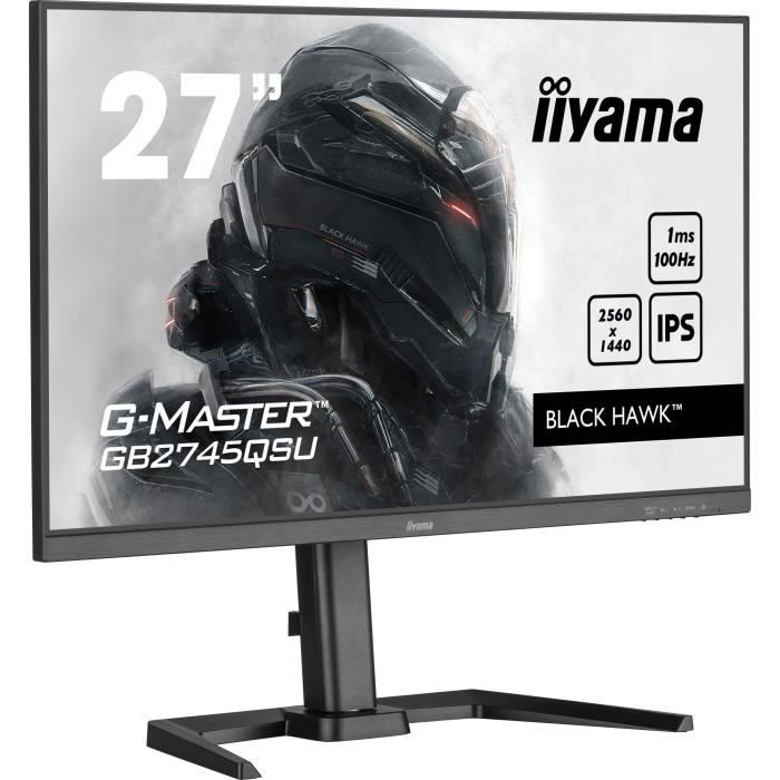 Ecran PC Iiyama GB2745QSU-B1 Gaming 27'' G-Master Black Hawk,dalle IPS,FreeSync,2560x1440 a100Hz,1ms,HDMI,DisplayPort,USB HUB Black