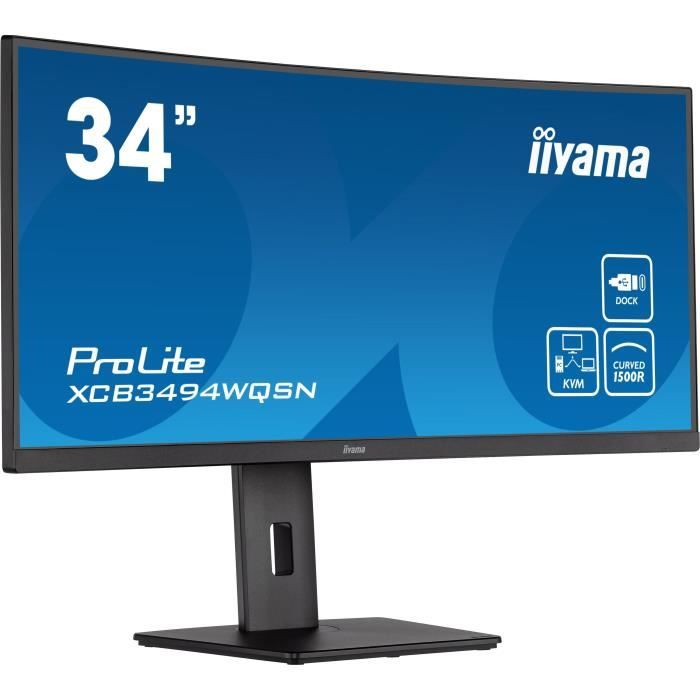 Ecran PC Incurvé - IIYAMA XCB3494WQSN-B5 - 34 UWQHD - Dalle VA - 0.4 ms - 120Hz - HDMI  / DisplayPort / USB / KVM / Docking USB-C