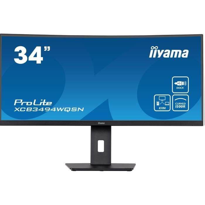 Ecran PC Incurvé - IIYAMA XCB3494WQSN-B5 - 34 UWQHD - Dalle VA - 0.4 ms - 120Hz - HDMI  / DisplayPort / USB / KVM / Docking USB-C