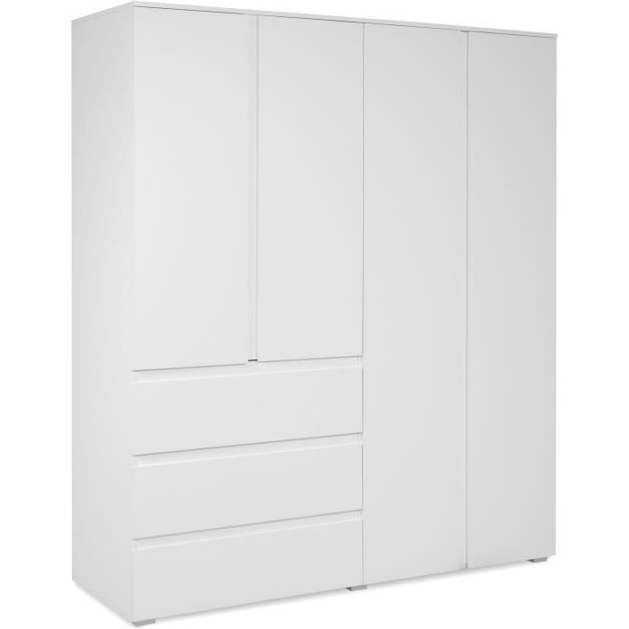 Armoire - Image 60C - Décor blanc - 4 portes, 2 tiroirs - 160 x 55 x 191 cm