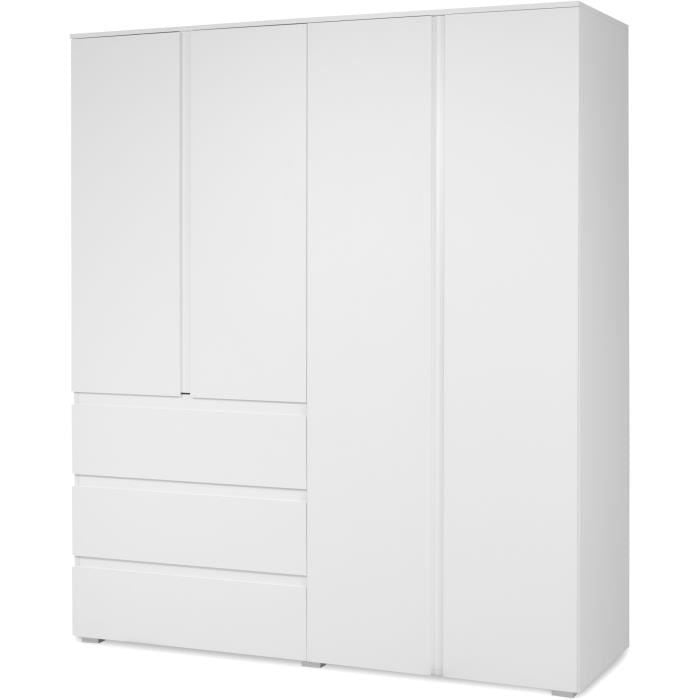 Armoire - Image 60C - Décor blanc - 4 portes, 2 tiroirs - 160 x 55 x 191 cm