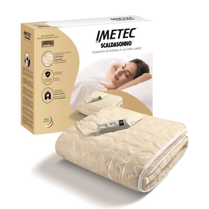 Surmatelas Chauffant - Imetec - Chauffe-lit Pour Lit Double 150 x 80 cm - 2 Commandes avec 2 Températures - Lavable