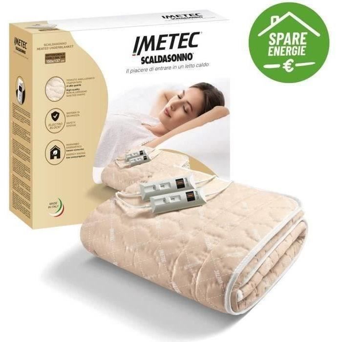 Surmatelas Chauffant - Imetec - Chauffe-lit Pour Lit Double 150 x 137 cm - 2 Commandes avec 2 Températures - Lavable