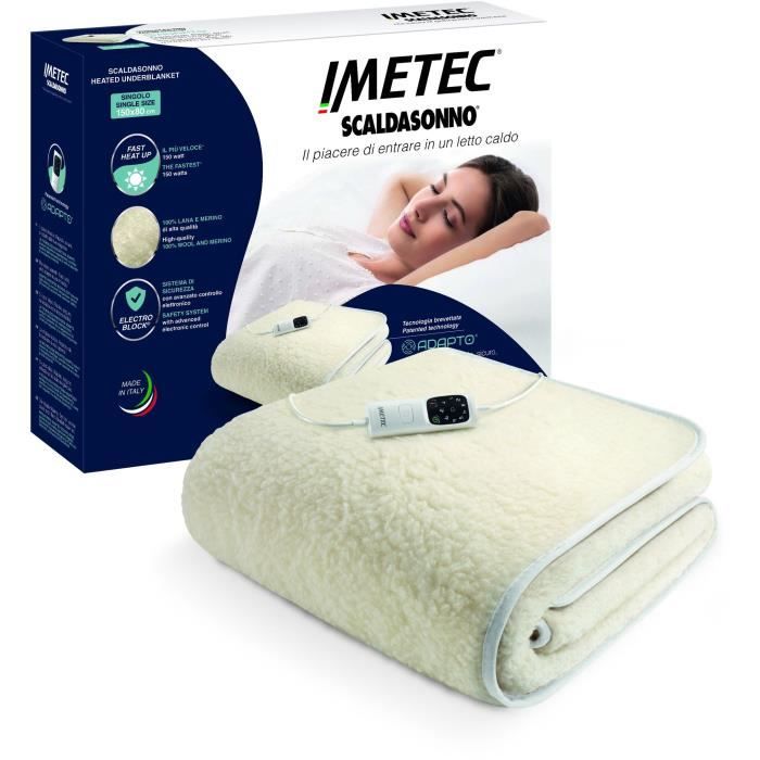 Surmatelas Chauffant - Imetec - 1 Place 100% Laine et Mérinos, 150 x 80 cm - Chauffage Rapide-6 Températures -Température Constante