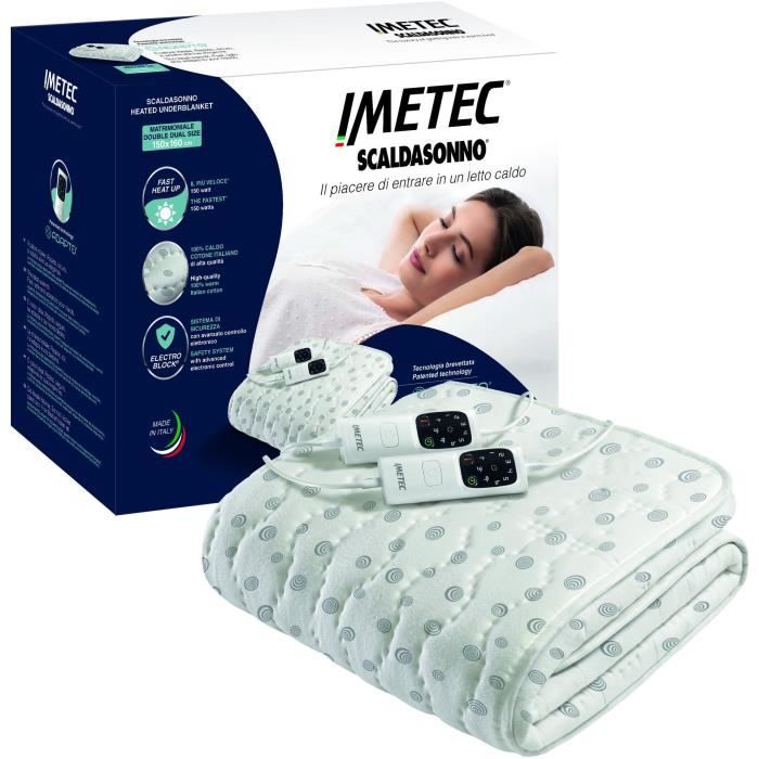 Surmatelas Chauffant - Imetec - 2 Places Adapto, 150x160 cm - 6 Températures Chauffage Rapide - 100% Coton - Température Constante