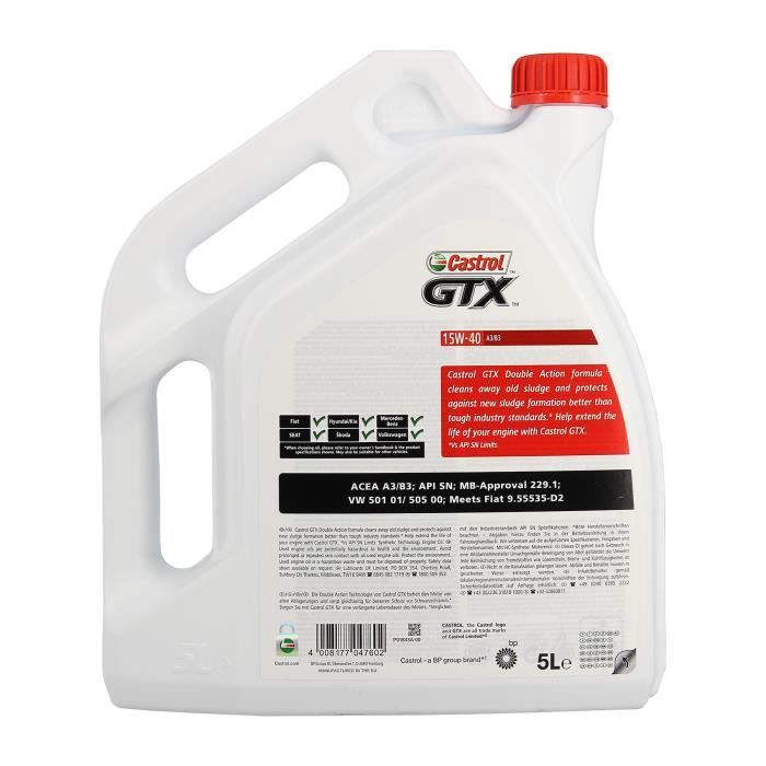 Huile-Additif GTX  A3/B3 - CASTROL - Minerale / 15W40 / 5L