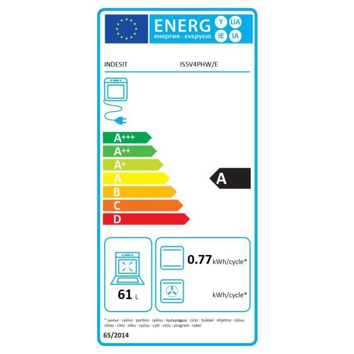 INDESIT IS5V4PHW/E - Cuisiniere, Blanc, Table Vitrocéramique, 50cm, 4 zones de cuisson, Manettes, Four CN, Hydrolyse, 61L