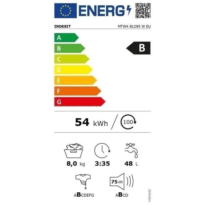 Lave-linge hublot INDESIT MTWA81295WEU MyTime - 8 kg - Induction - L60cm - 1200 trs/min - Classe B - Blanc