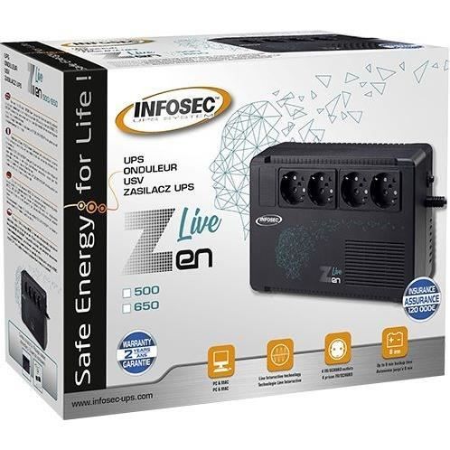 Onduleur 500 VA - INFOSEC - Zen Live 500 - Line Interactive - 4 prises FR/SCHUKO - 66081