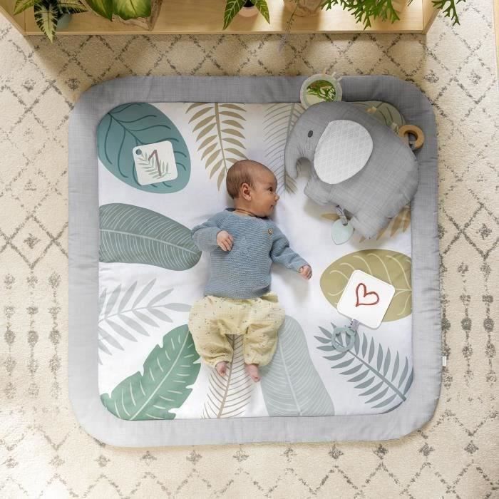 INGENUITY Tapis d'éveil tout confort Petit Eléphant, 12 cartes étapes mensuelles et tableau personnalisable